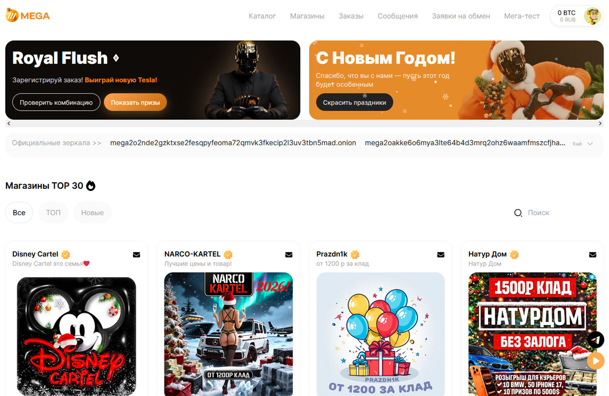 Mega Darknet интерфейс